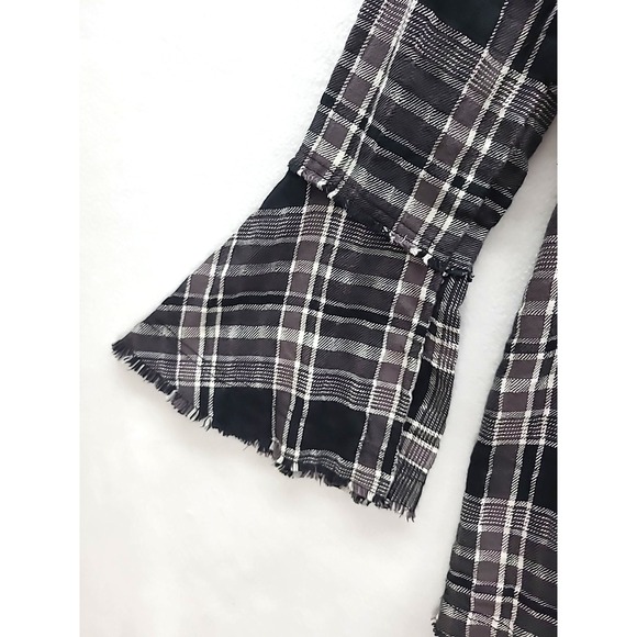 We The Free Woven Black Plaid Button Up Oversized Top Bell Sleeves Pockets Small - Picture 3 of 13